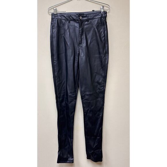 Small Black Faux Leather High Rise Stretchy Wet Skinny Leg Pants Matrix Grunge - Picture 2 of 14